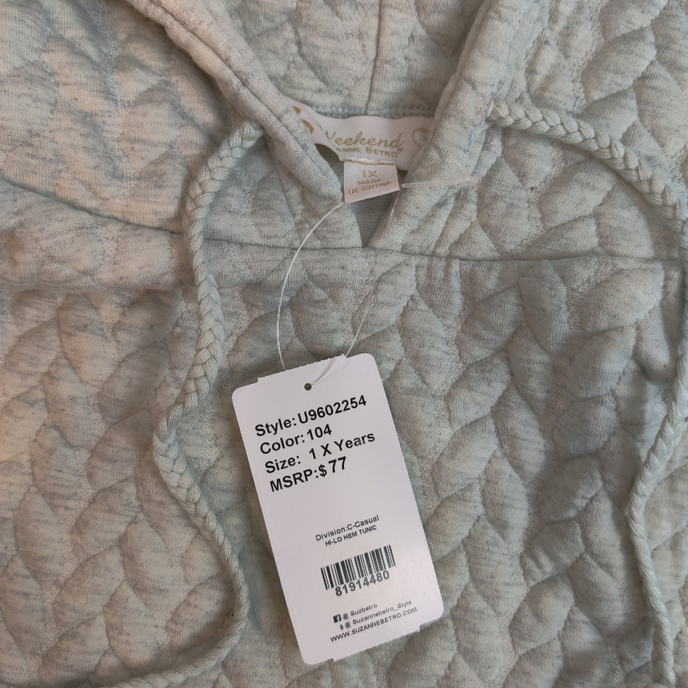 Gray Cable Knit Hi-Low Tunic Hooded Sweatshirt - Picture 5 of 10